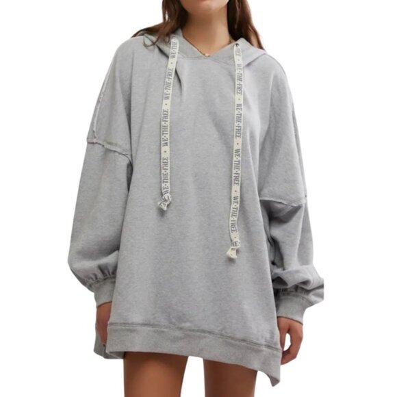 NWT FREE PEOPLE ~ WE the FREE LONGLINE HOODED GRAY HOODED SWEATSHIRT ~ L ~ $128 - Picture 1 of 8